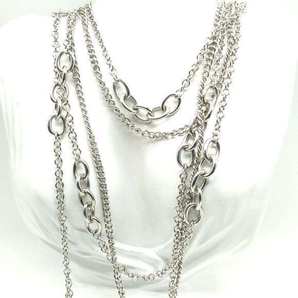 Long Multi-Chain Silver-tone Unisex Necklace - Picture 7 of 7